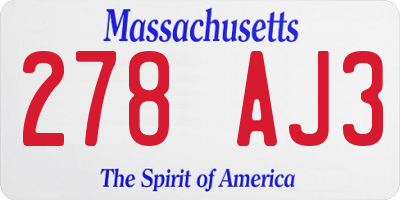 MA license plate 278AJ3