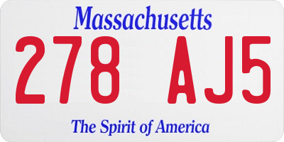 MA license plate 278AJ5