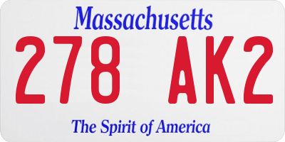 MA license plate 278AK2