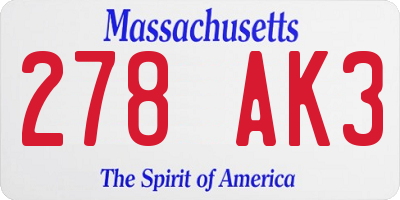 MA license plate 278AK3