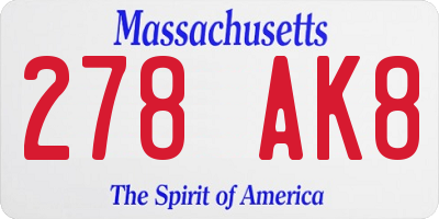 MA license plate 278AK8