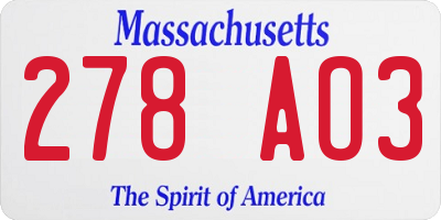 MA license plate 278AO3