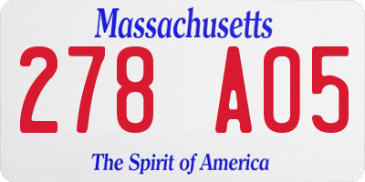MA license plate 278AO5