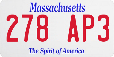 MA license plate 278AP3