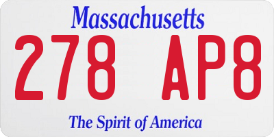 MA license plate 278AP8