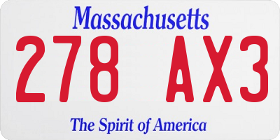 MA license plate 278AX3