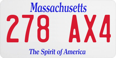 MA license plate 278AX4