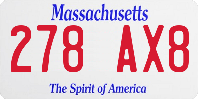 MA license plate 278AX8