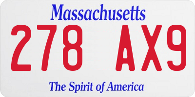 MA license plate 278AX9