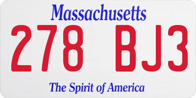 MA license plate 278BJ3