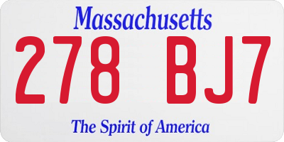 MA license plate 278BJ7