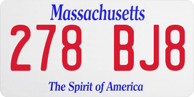 MA license plate 278BJ8