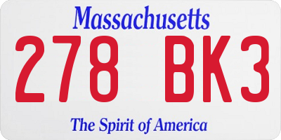 MA license plate 278BK3