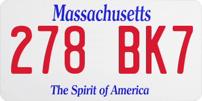 MA license plate 278BK7