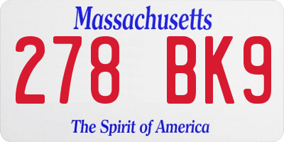MA license plate 278BK9