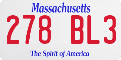 MA license plate 278BL3
