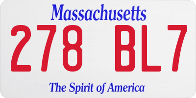 MA license plate 278BL7