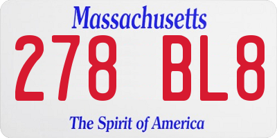 MA license plate 278BL8