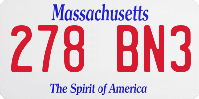 MA license plate 278BN3