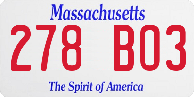 MA license plate 278BO3