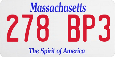 MA license plate 278BP3