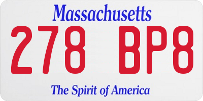 MA license plate 278BP8