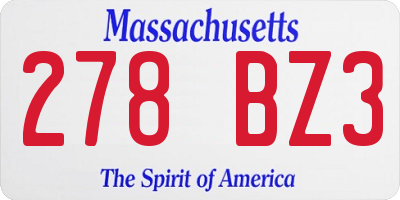 MA license plate 278BZ3