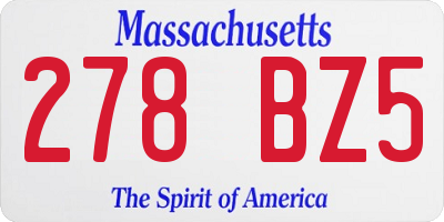 MA license plate 278BZ5