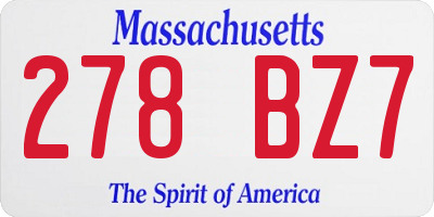 MA license plate 278BZ7