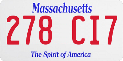 MA license plate 278CI7