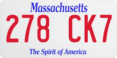 MA license plate 278CK7