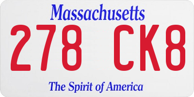 MA license plate 278CK8