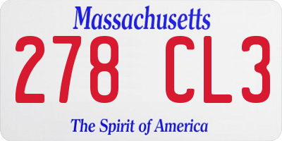 MA license plate 278CL3