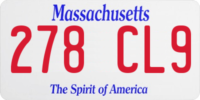 MA license plate 278CL9