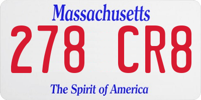 MA license plate 278CR8