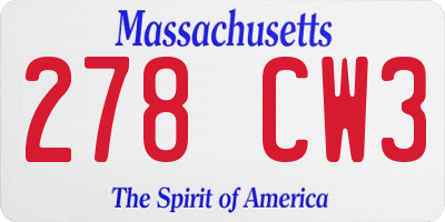 MA license plate 278CW3
