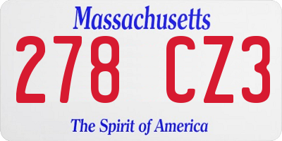 MA license plate 278CZ3