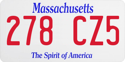 MA license plate 278CZ5