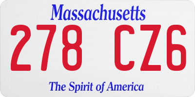 MA license plate 278CZ6