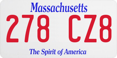 MA license plate 278CZ8