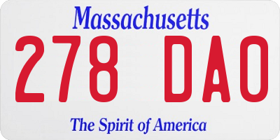 MA license plate 278DA0