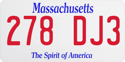 MA license plate 278DJ3