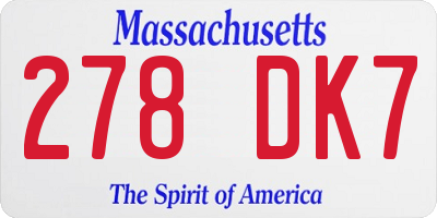 MA license plate 278DK7