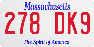 MA license plate 278DK9