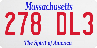 MA license plate 278DL3