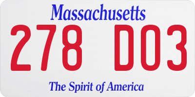 MA license plate 278DO3