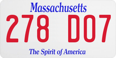 MA license plate 278DO7
