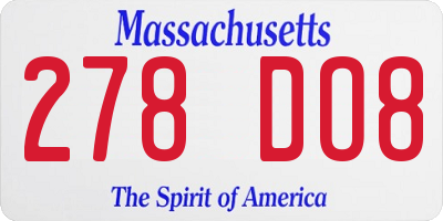 MA license plate 278DO8