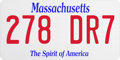 MA license plate 278DR7