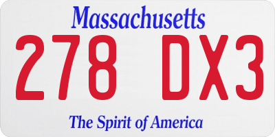 MA license plate 278DX3